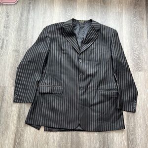 Manzini Stripe Brown Black Suit Jacket 100% Wool 46/40 L